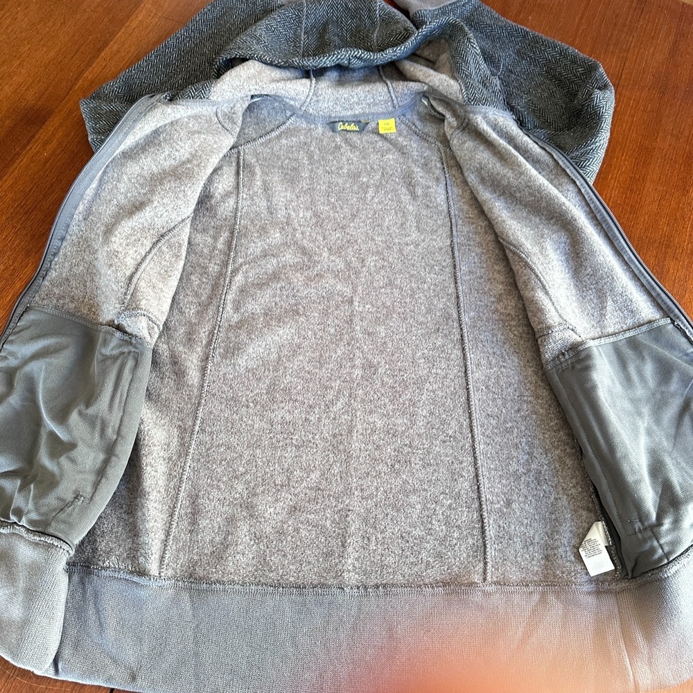 Cabelas Womens Jacket Gray Herringbone Fleece Hooded Long Sleeve Sz L Outdoors - Picture 9 of 16
